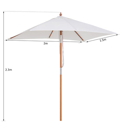 Outsunny 2m x 1.5m Patio Garden Parasol Sun Umbrella Sunshade Canopy Outdoor Backyard Furniture Fir Wooden Pole 6 Ribs Tilt Mechanism -  Cream White