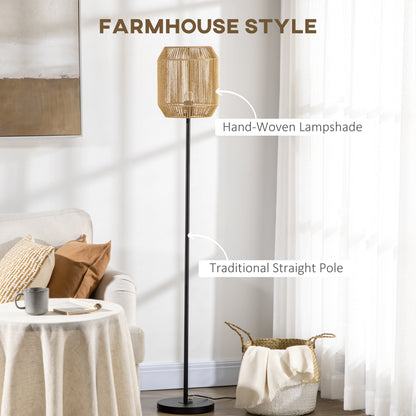 HOMCOM Lampa stojąca Farmhouse, Lampy podłogowe z abażurem z ręcznie tkanego rattanu do salonu