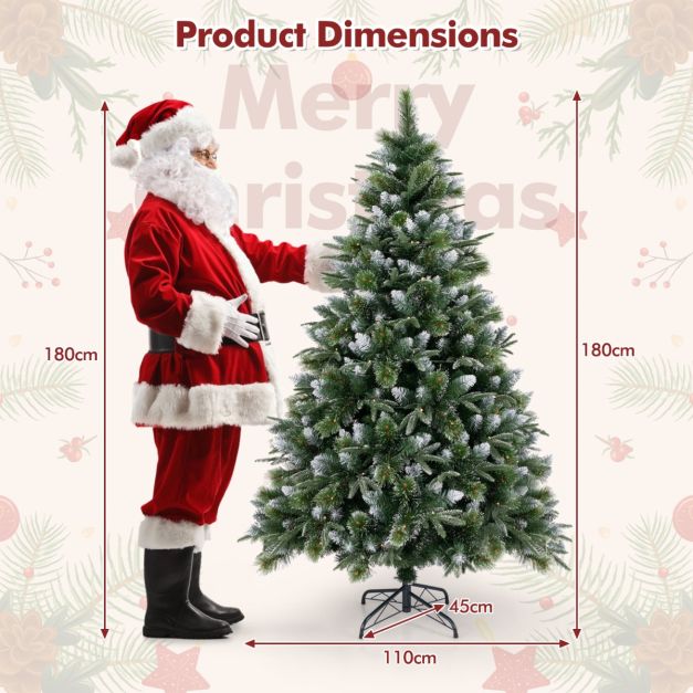 180/150 CM Pre-Lit Artificial Christmas Tree with 856/476 Pine Needles/Flocked PVC/PE Tips-180 cm