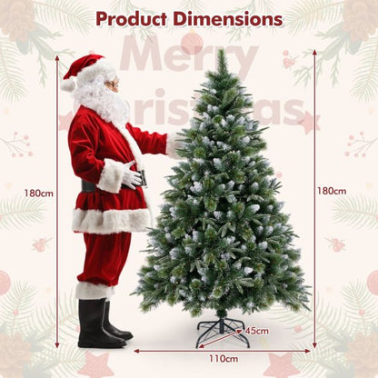180/150 CM Pre-Lit Artificial Christmas Tree with 856/476 Pine Needles/Flocked PVC/PE Tips-180 cm
