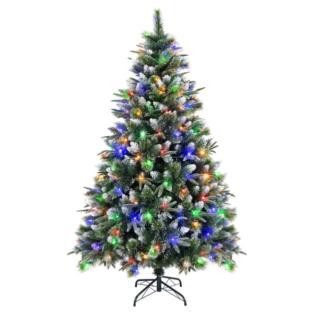 180/150 CM Pre-Lit Artificial Christmas Tree with 856/476 Pine Needles/Flocked PVC/PE Tips-180 cm