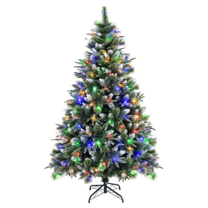 180/150 CM Pre-Lit Artificial Christmas Tree with 856/476 Pine Needles/Flocked PVC/PE Tips-180 cm