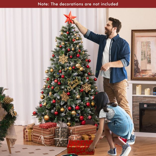 180/150 CM Pre-Lit Artificial Christmas Tree with 856/476 Pine Needles/Flocked PVC/PE Tips-180 cm