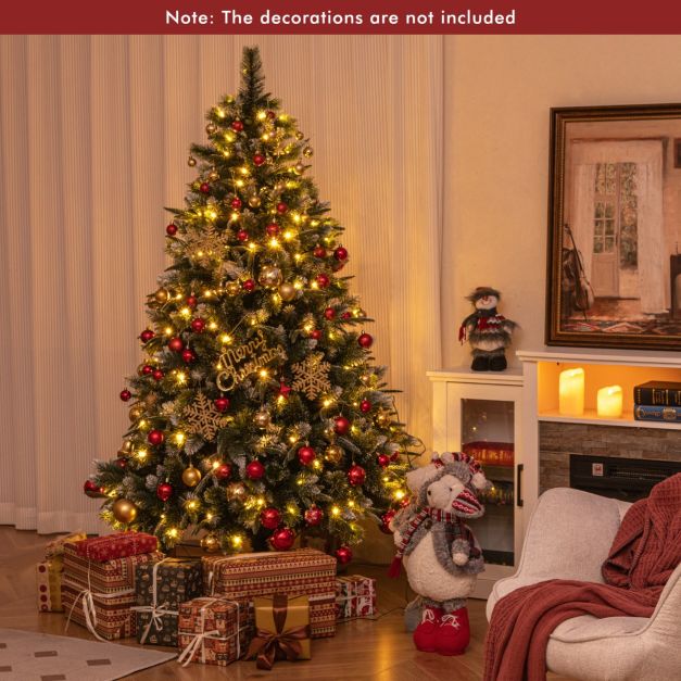 180/150 CM Pre-Lit Artificial Christmas Tree with 856/476 Pine Needles/Flocked PVC/PE Tips-180 cm