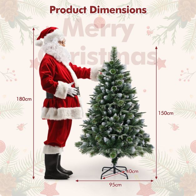 180/150 CM Pre-Lit Artificial Christmas Tree with 856/476 Pine Needles/Flocked PVC/PE Tips-150 cm