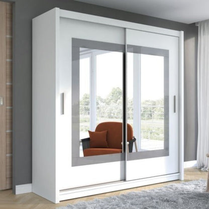 Hampstead 203cm Sliding Door Wardrobe with Mirror - White and Grey