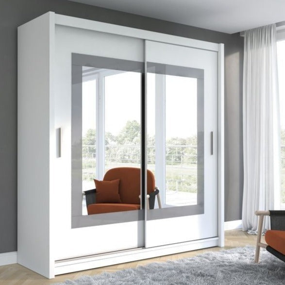 Hampstead 203cm Sliding Door Wardrobe with Mirror - White and Grey