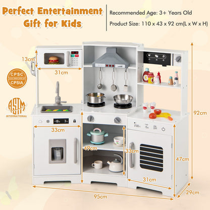 Wooden Pretend Play Kitchen with Real Sounds and Lights-White