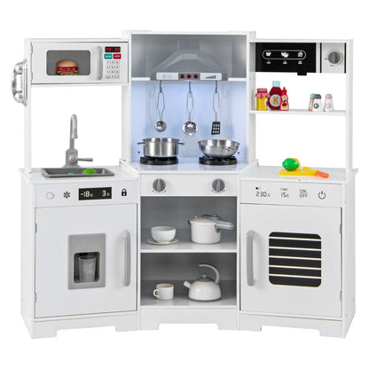 Wooden Pretend Play Kitchen with Real Sounds and Lights-White
