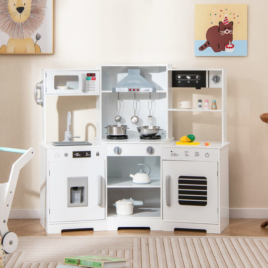Wooden Pretend Play Kitchen with Real Sounds and Lights-White