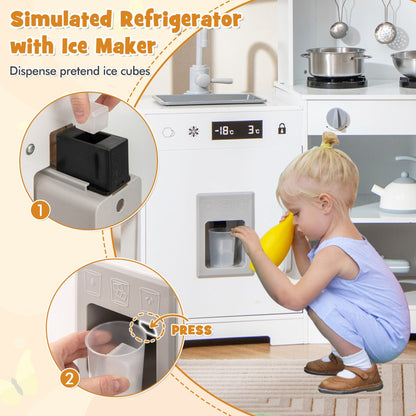 Wooden Pretend Play Kitchen with Real Sounds and Lights-White