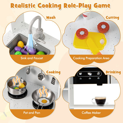 Wooden Pretend Play Kitchen with Real Sounds and Lights-White