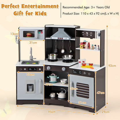 Wooden Pretend Play Kitchen with Real Sounds and Lights-Brown