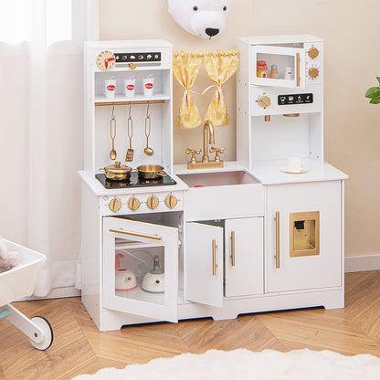 Pretend Play Kitchen for Kids with Coffee Maker Sink Faucet-White