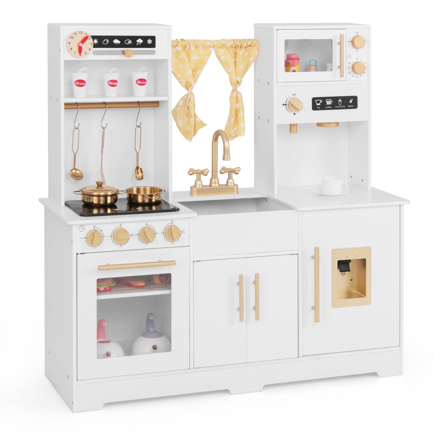 Pretend Play Kitchen for Kids with Coffee Maker Sink Faucet-White