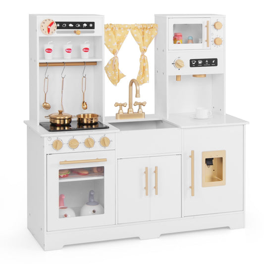 Pretend Play Kitchen for Kids with Coffee Maker Sink Faucet-White