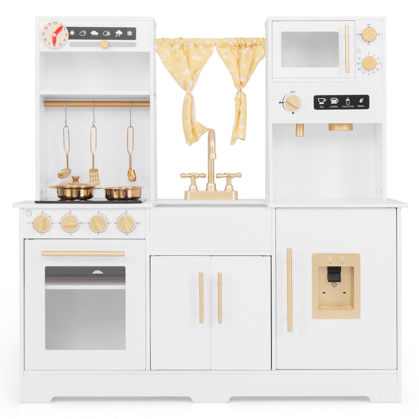 Pretend Play Kitchen for Kids with Coffee Maker Sink Faucet-White