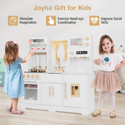 Pretend Play Kitchen for Kids with Coffee Maker Sink Faucet-White
