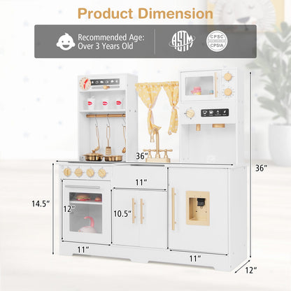 Pretend Play Kitchen for Kids with Coffee Maker Sink Faucet-White