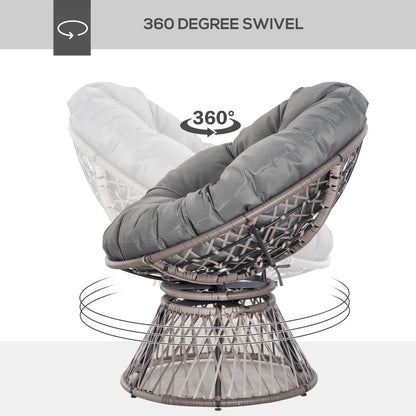 Outsunny 360√Ç¬∞ Obrotowy fotel rattanowy Papasan Moon Bowl, okrągły, ogrodowy, z wikliny, z poduszką, duży, do użytku na zewnątrz i wewnątrz, szary