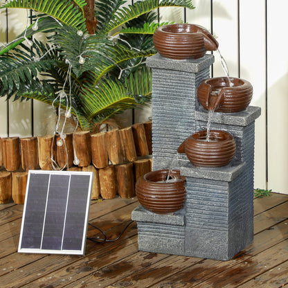 Solar Powered Garden Water Feature With LED Lights And Pump, 4 Tier Water Fountain, Indoor/Outdoor, Bowls Waterfall Ornament, 58cm Height