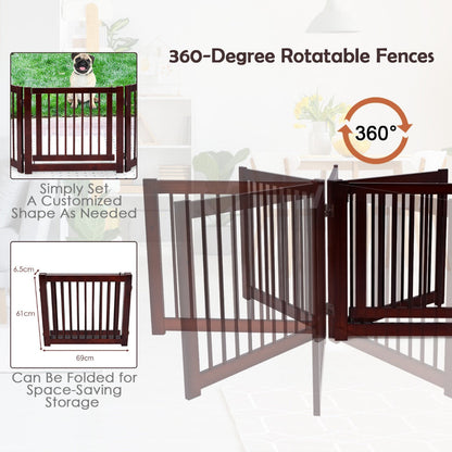 Freestanding Foldable Wooden Pet Gate with 360¬∞Hinges and Lockable Door