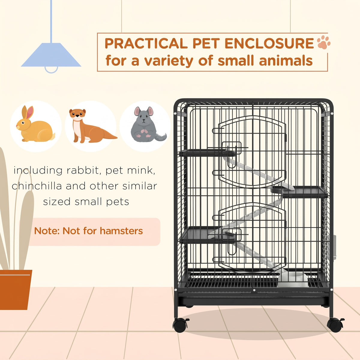 PawHut 4 Levels Removable Small Animal Cage, 95cm - Black
