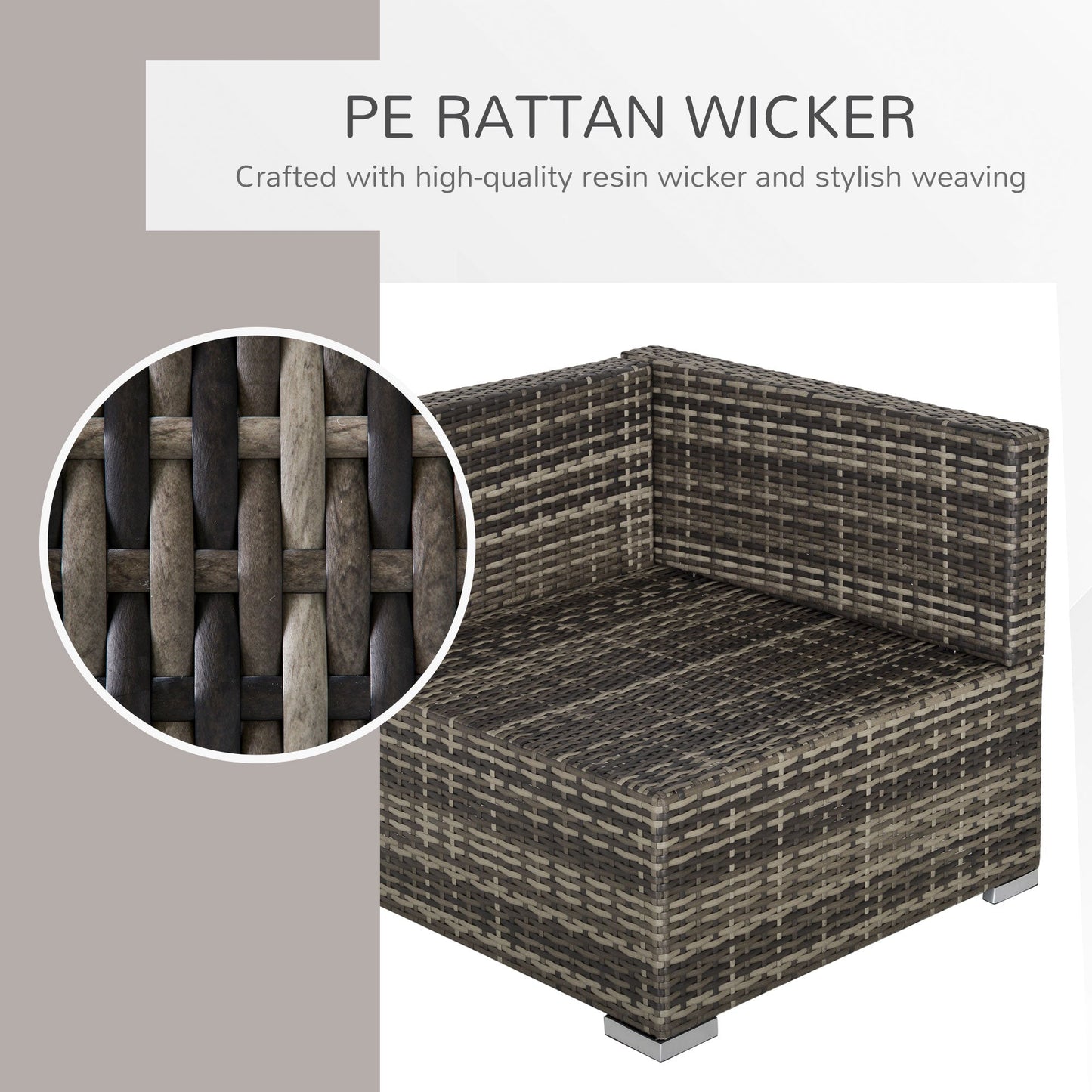 Outsunny PE Rattan Wicker Corner Sofa Garden Furniture كرسي أريكة فردي مع وسائد، رمادي غامق