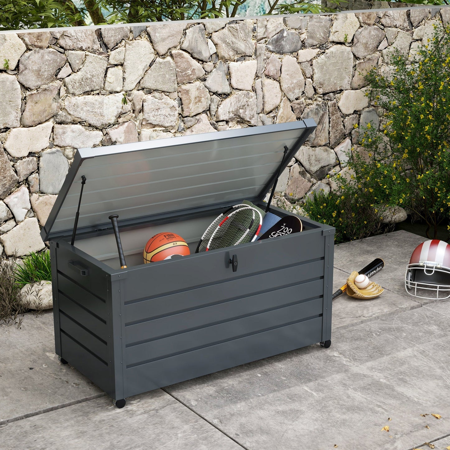 Outsunny 311L Galvanised Steel Garden Storage Box, with Lock - Dark Grey