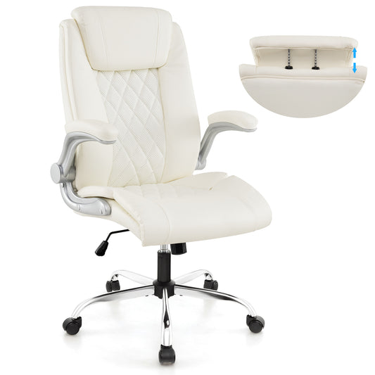 PU Leather Office Chair Height Adjustable Executive Chair with Headrest-Beige