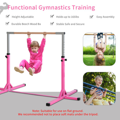 HOMCOM Height Adjustable Gymnastics Horizontal Bar For Kids Home Gym Training Children Junior Kip High Bar Fitness Pink