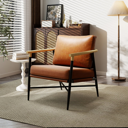 PU Leather Accent Chair with Removable Back Pillow-Brown