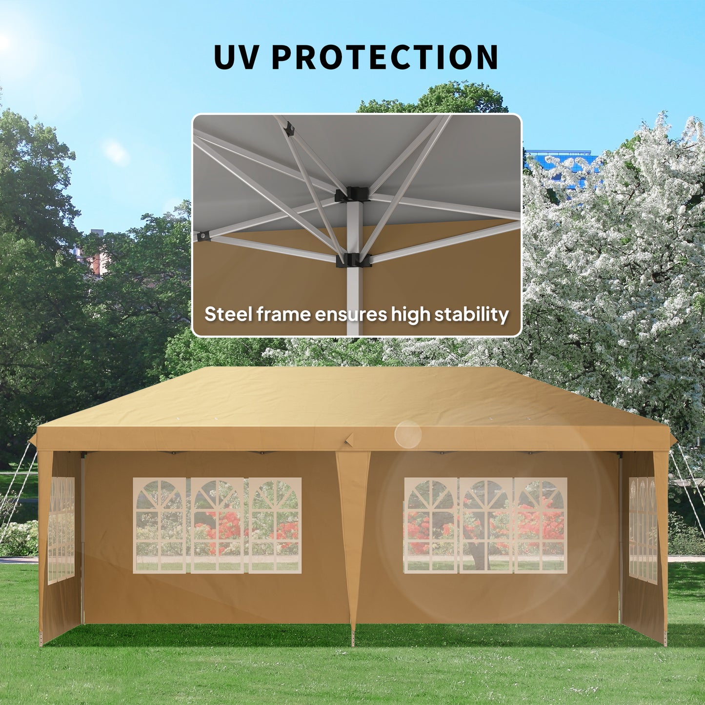 Altana Outsunny 3 x 6m Pop-Up, ze ścianami demontowalnymi - Khaki