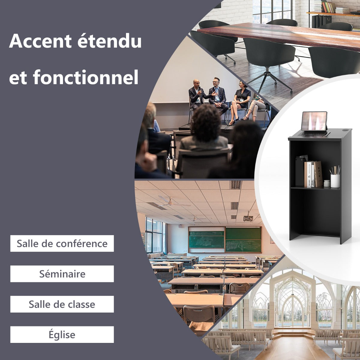 Podium Stand Hostess Stand for Speakers with Storage Shelf-Black