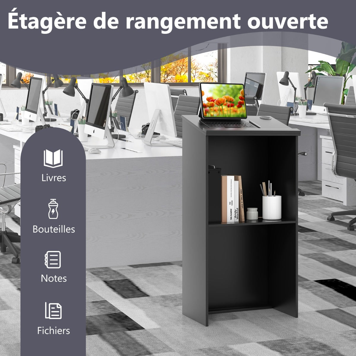 Podium Stand Hostess Stand for Speakers with Storage Shelf-Black