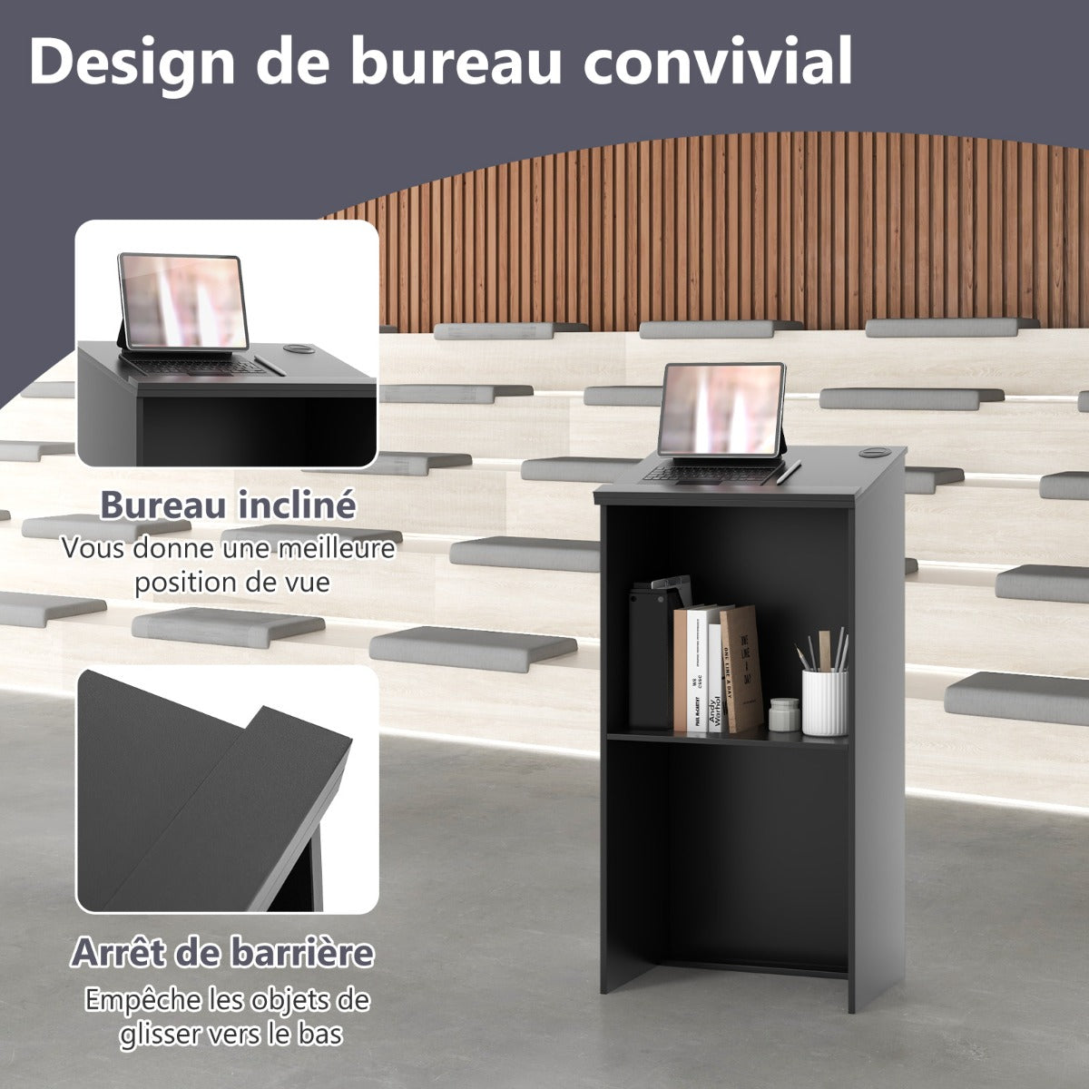 Podium Stand Hostess Stand for Speakers with Storage Shelf-Black