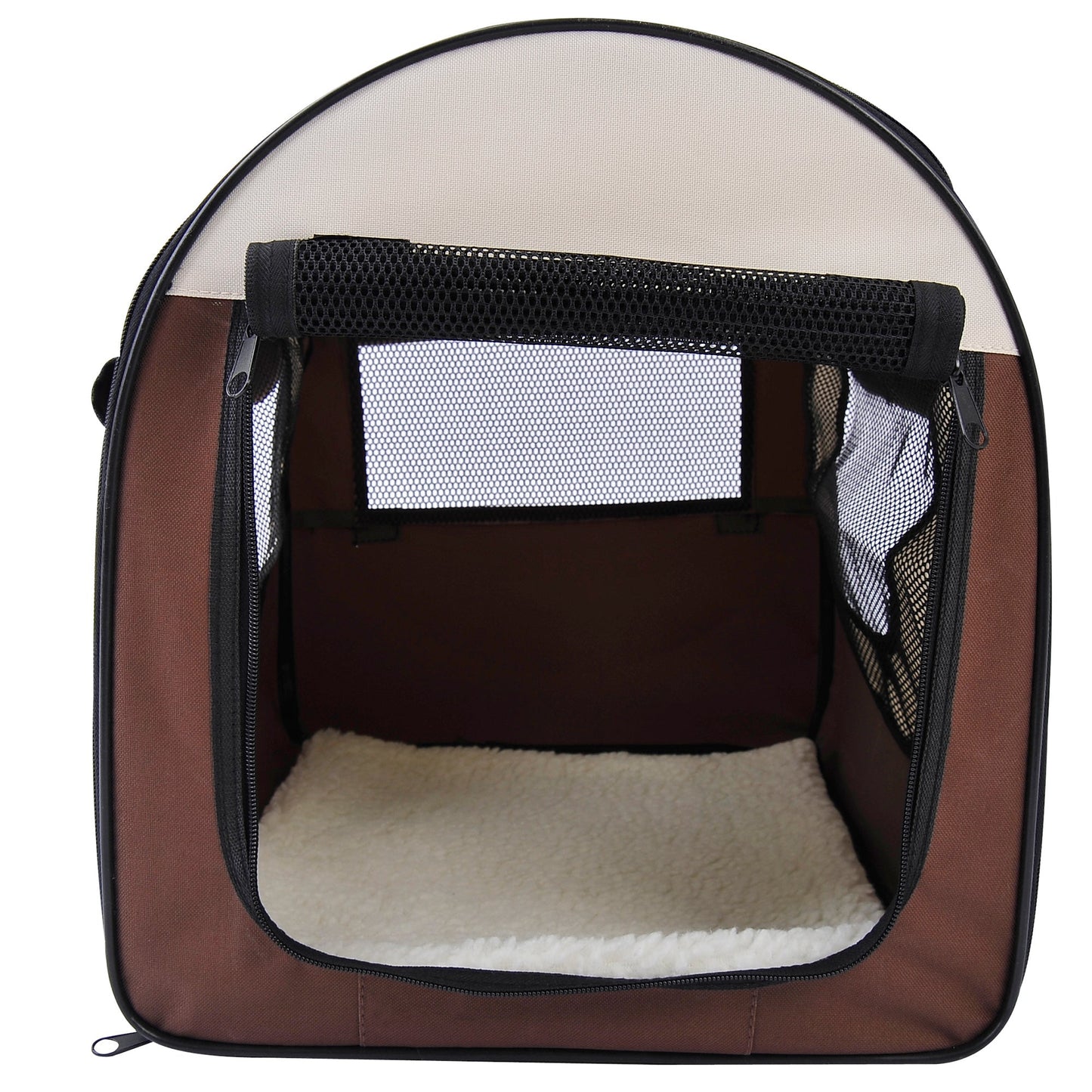 Pawhut Pet Carrier Folding Cat Carrier Dog Bag Fabric Soft Pet Crate, 46 x 36 x 41 cm, Brown