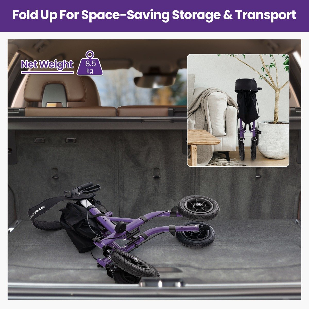 Foldable Rolling Walker with Seat-Purple