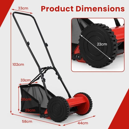 Cylinder mower hand-held lawn mower with 30 cm cutting width 18.5 liter grass catcher red