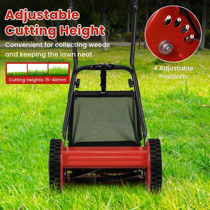 Cylinder mower hand-held lawn mower with 30 cm cutting width 18.5 liter grass catcher red