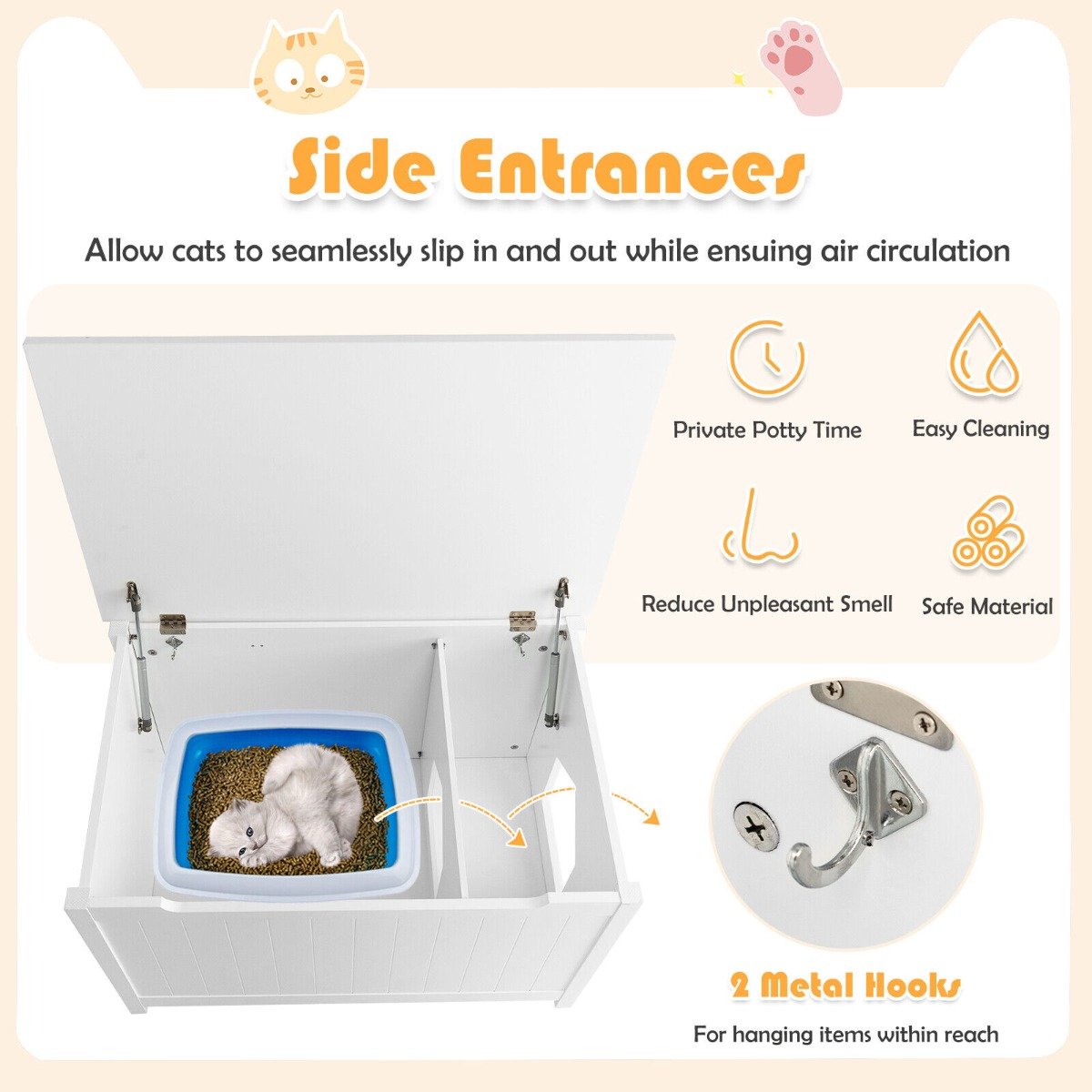 Large Wooden Cat Litter Box Top Opening Hidden Washroom Toilet-White
