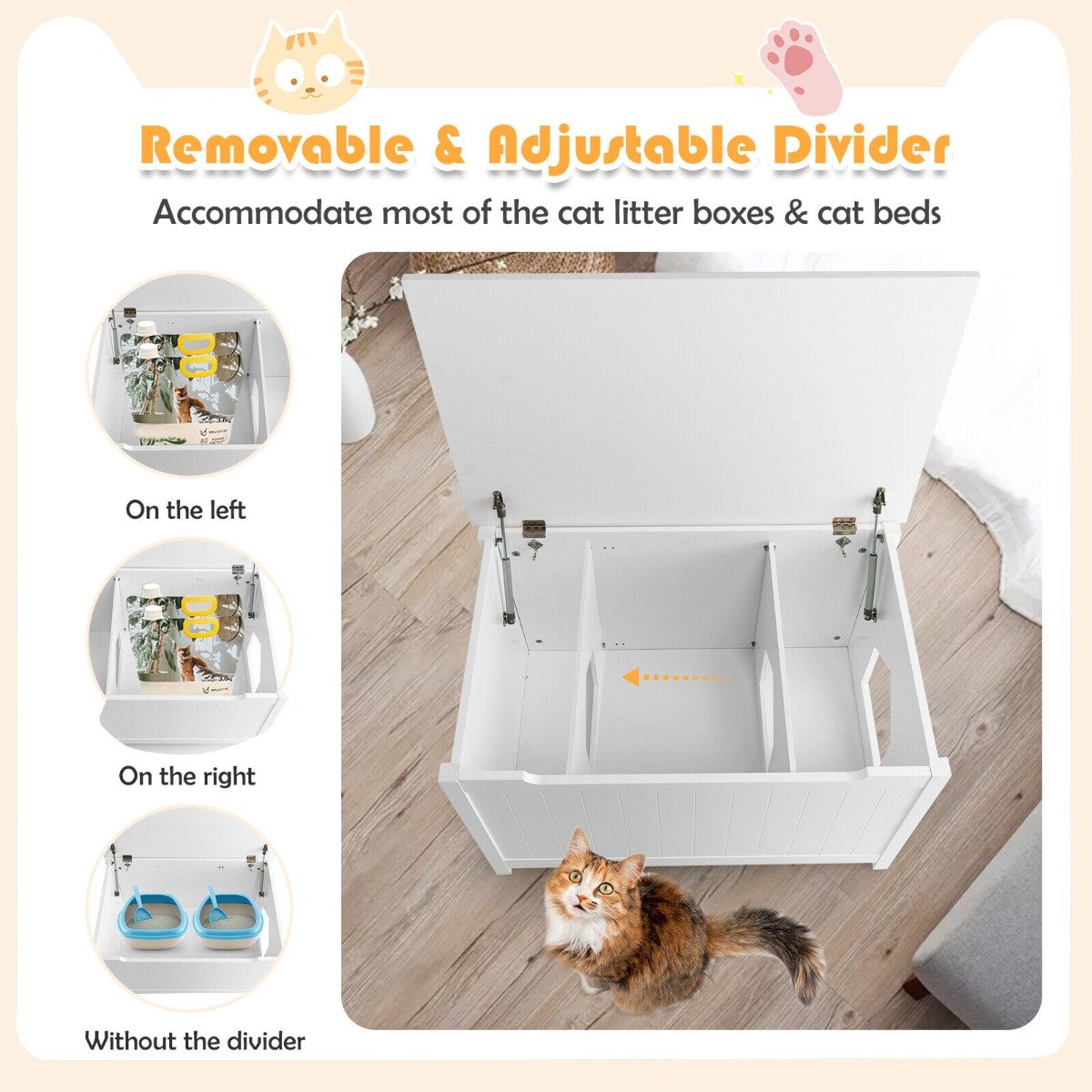 Large Wooden Cat Litter Box Top Opening Hidden Washroom Toilet-White