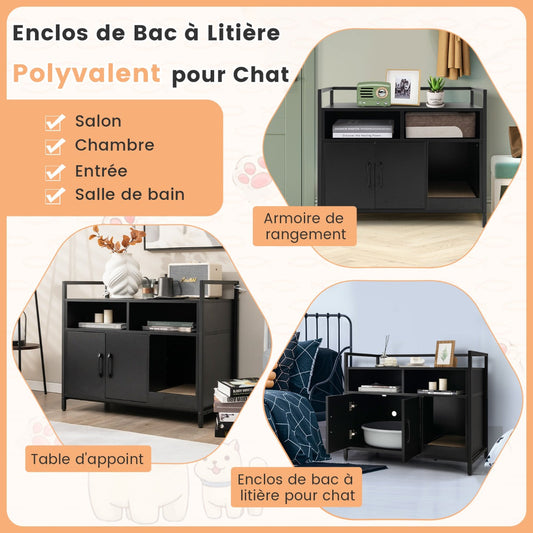 Wooden Cat Litter Box Enclosure with Compartment and Scratching Board-Black