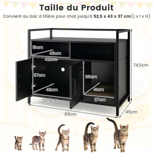 Wooden Cat Litter Box Enclosure with Compartment and Scratching Board-Black