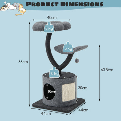 3-Tier Cat Tower for Indoor Cats with Sisal Covered Scratching Board-Grey