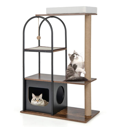 118 cm Tall Cat Tree Tower with Metal Frame-Black