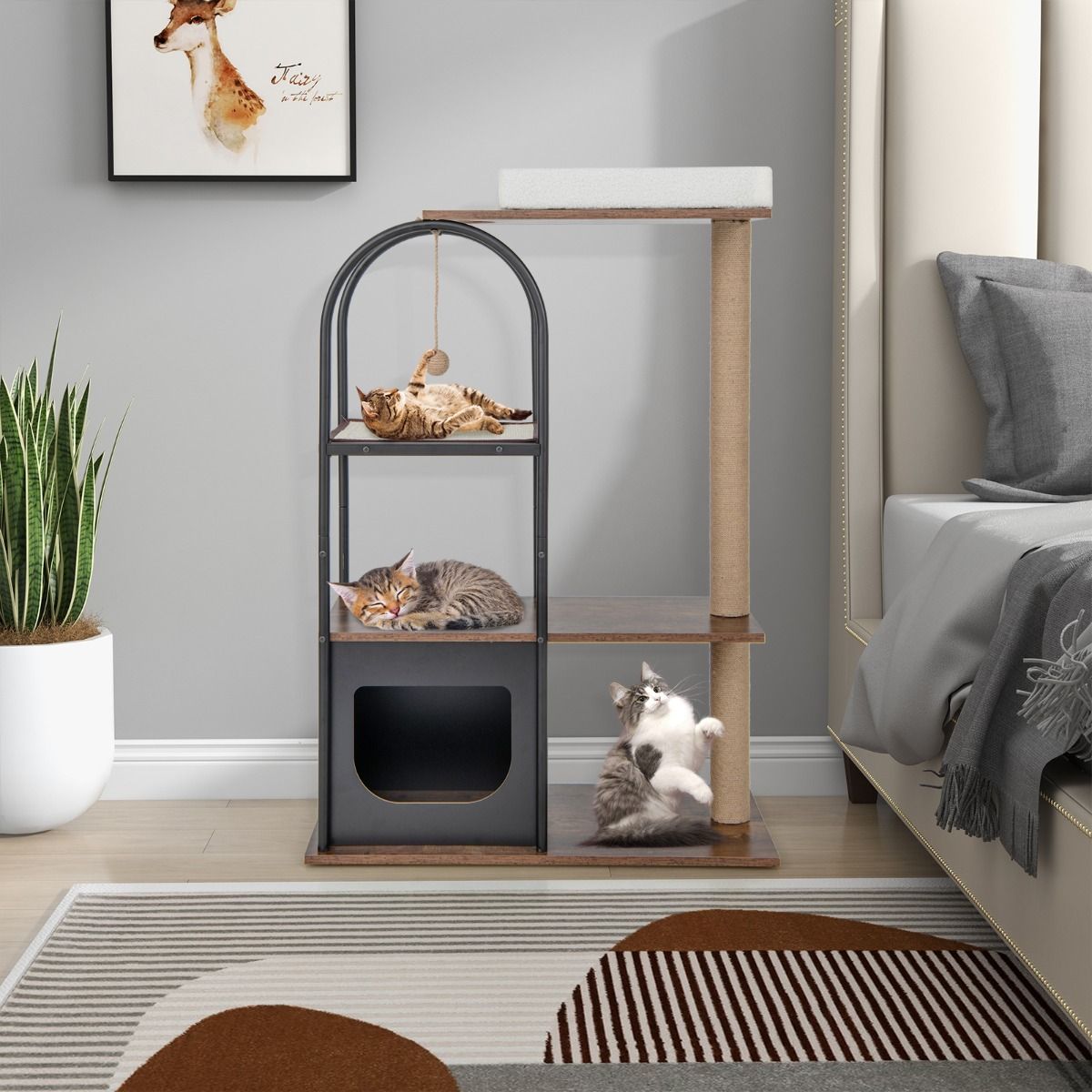 118 cm Tall Cat Tree Tower with Metal Frame-Black