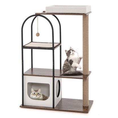 118 cm Tall Cat Tree Tower with Metal Frame-White