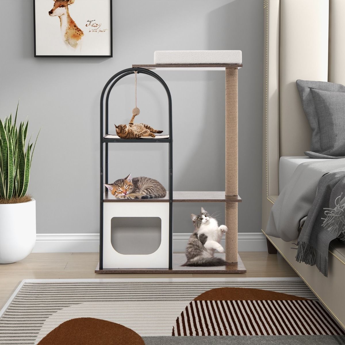 118 cm Tall Cat Tree Tower with Metal Frame-White