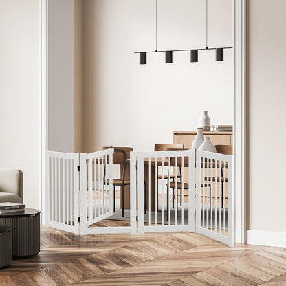 4 Panel Folding Dog Fence with Walk Through Door-White